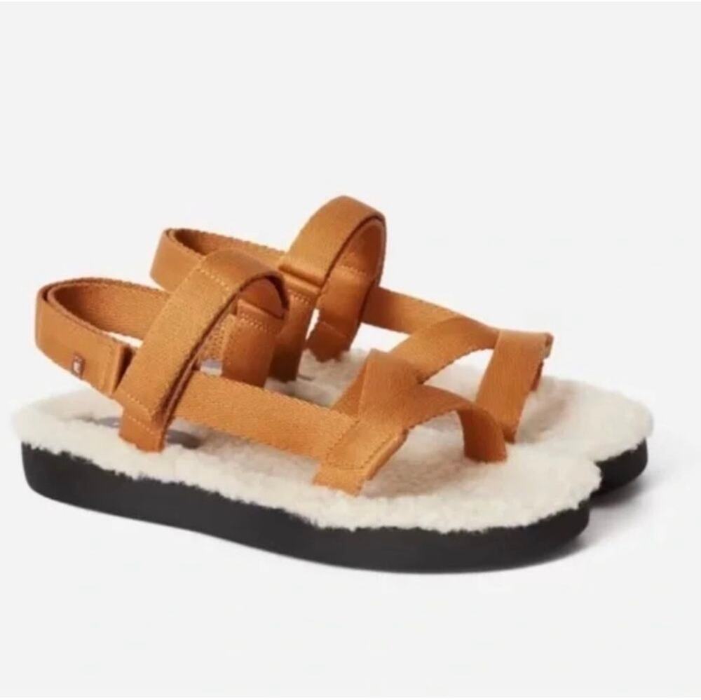 Everlane ReNew Teddy Sport Sandal Fleece Lined Adjustable Nylon Strap Tan 7